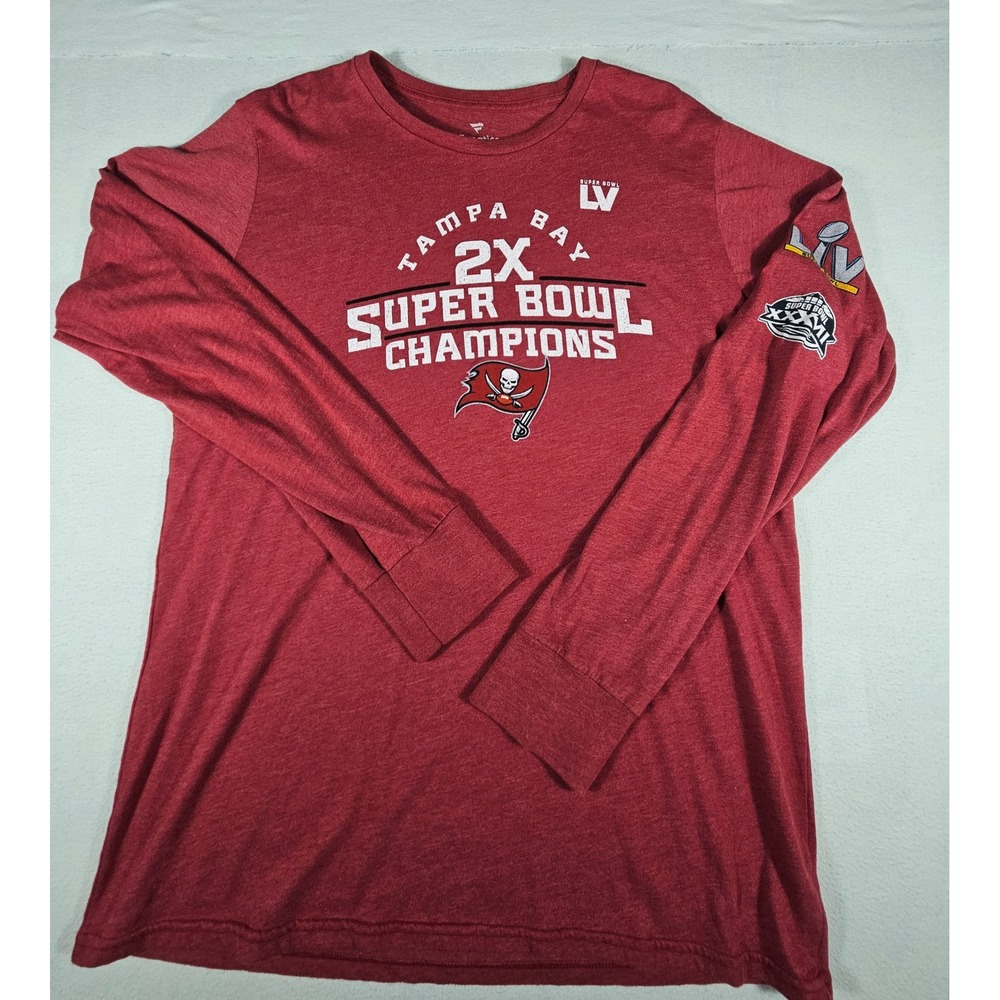 Fanatics Tampa Bay Buccaneers‎ 2X Super Bowl Champions Long Sleeve Shirt Red XXL - Picture 2 of 9